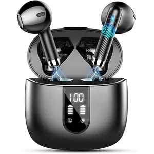 Wireless Earbuds, Bluetooth Headphones V5.3 Ear Buds Built-in ENC Noise Cancelling Mics, 40H Stereo Bass Bluetooth Earbuds with Dual LED Display, IP7 Waterproof Earphones for Android iOS, Black
