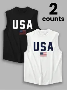 Men's American Flag Print Graphic Tank Top, Regular Fit Casual Sleeveless Top for Independence Day, Men's Clothes for Daily Wear, Tanks Tops, Socks
