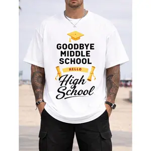 "Goodbye Middle School Hello High School" Graduation Graphic T-Shirt, Transition Outfit, Comfort Cotton Oversized Tee, Fashion Casual Top, Perfect Gift for Middle School Graduate, Graduation Party, Back to School