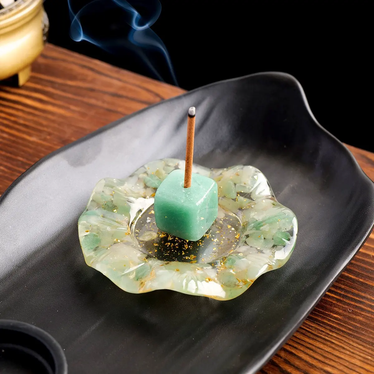 Natural Crystal Dropper Resin Reiki Stone Candle Base, Aromatherapy Cornucopia Healing Meditation Decor, Gift Box Set for Christmas & Spring, Candle Stand, Vintage Candle Stand, Home Decor, Candle Holder, Home Accessories