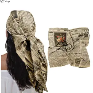 Vintage Newspaper Print Square Scarf, Soft Breathable Multi-Use Head Wrap Bandana, Retro Aesthetic Fashion Accessory, Lightweight Stylish Scarf for Women Daily Wear, Outdoor Travel, Summer Vacation and Casual Outfit Styling