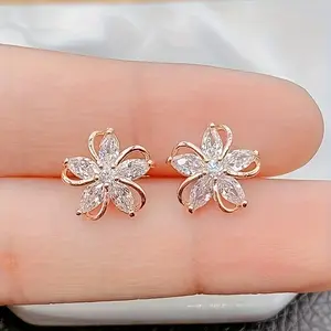 Cubic Flower Stud Earrings, Sister Gift, Women's Gift, DDES0064 Jewelry Pendant14KGold-Plated