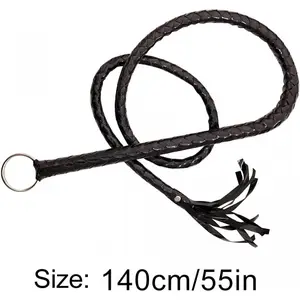 Handmade Black Faux Leather Braided-Look Lightweight Bullwhip - Equestrian Horse Riding Crop, Stage Show Accessory