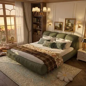 Eyisean Queen Size & King Size Cloud Bed Frame, Luxury Upholstered Platform Bed with Solid Wood Frame & Oversized Padded Backrest, Contemporary Upholstered Bed, No Box Spring Needed, 1000Lbs Weight, Multiple Heights of Mattresses for Bedroom, Apartment