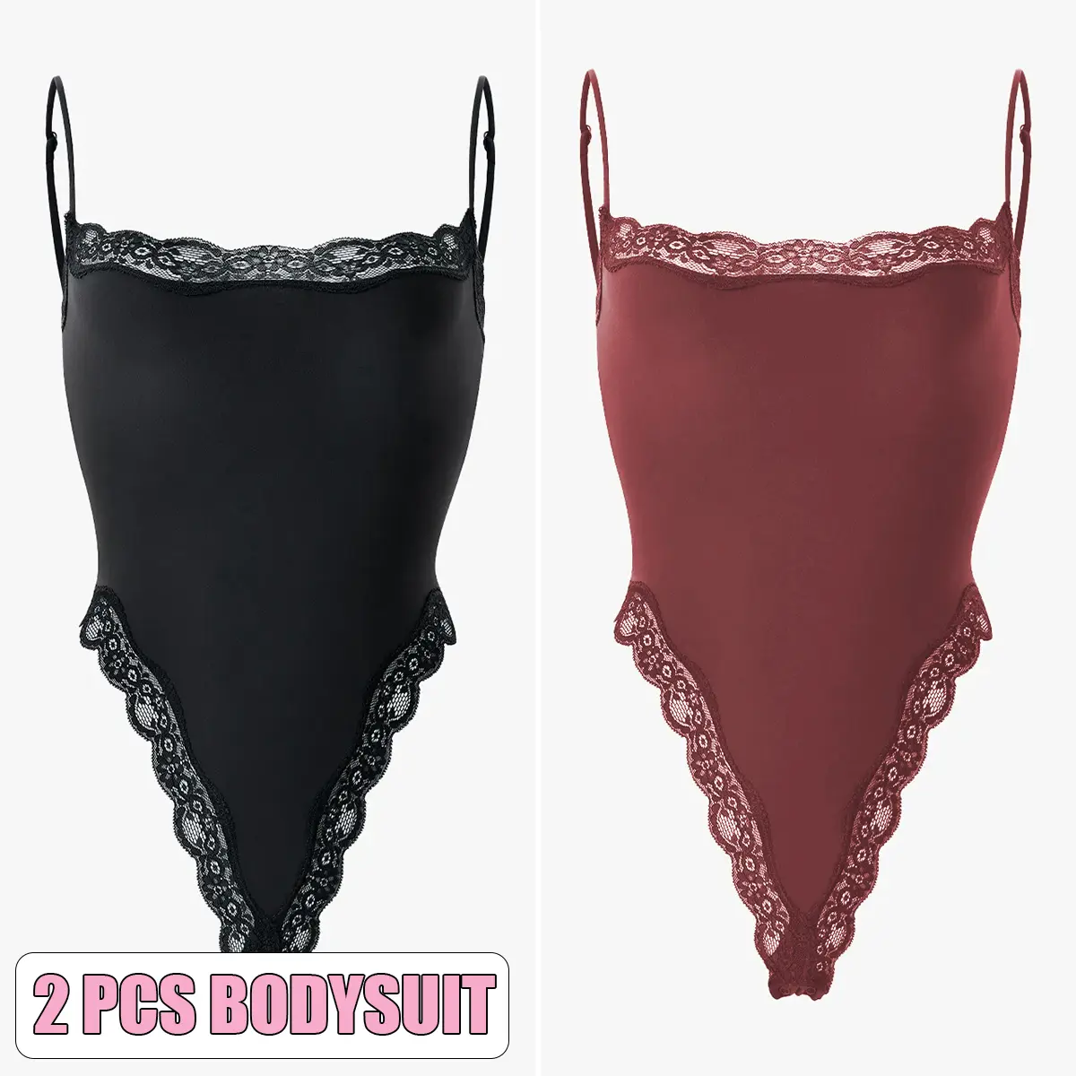 2pcs Bodysuit(Black/Redwood)