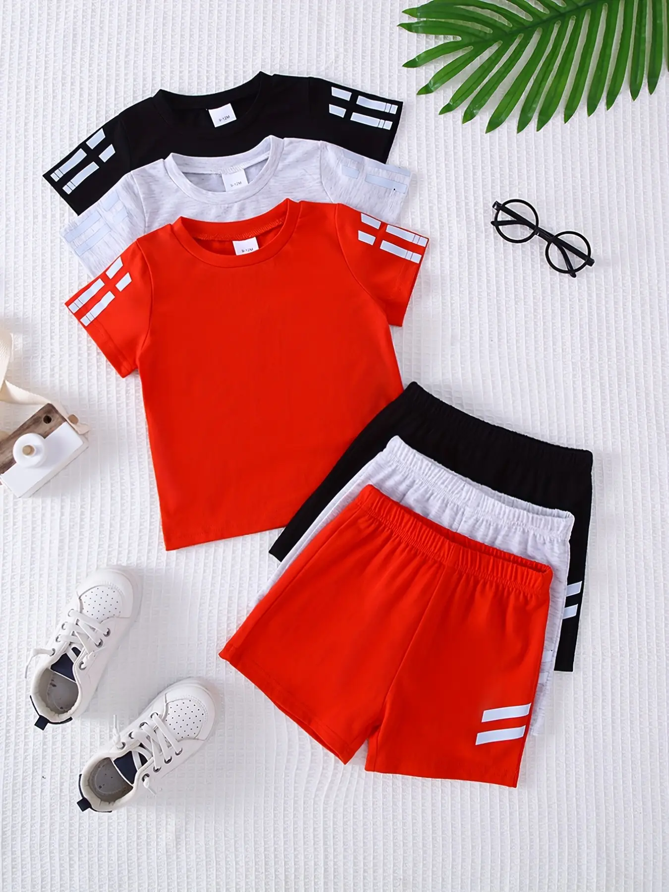 Baby Boys' 6-Piece Comfortable Outfits Set, Sporty Plain Soft Knit Fabric Short Sleeve T-Shirt and Shorts, Casual Wear, Baby Clothes, Baby Clothing, Summer Gift Sets