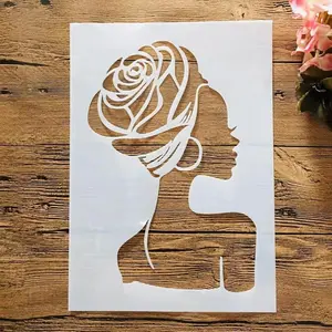 A4 Beauty  Girl Stencil for Painting on   Young Girl Layering Stencil DIY Scrapbook Coloring Decorative Size 8.3 x 11.7inch Template