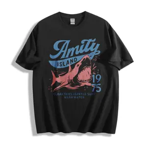 Casual Vintage Style Unisex T-Shirt Amity Island Shark 1975 Clear Skies Gentle Surf Warm Water Summer Beach Wear Gift For Shark Fans And Movie Lovers