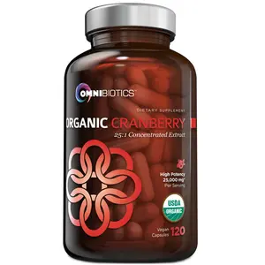 OmniBiotics Organic Cranberry 25:1 Concentrate 25000 mg Per Serving Vegan Capsules for Urinary Wellness USDA Organic Non-GMO 120 Capsules