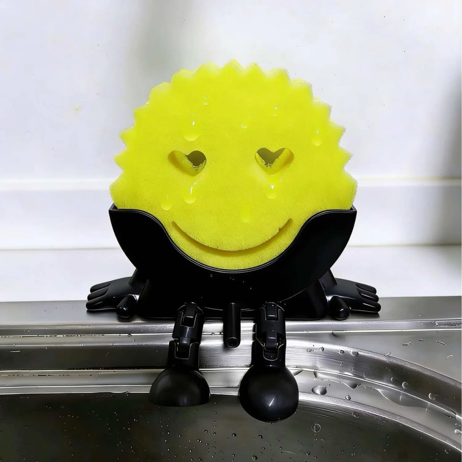 Smiley Face Kitchen Dishwashing Sponge Holder with Drainage Rack