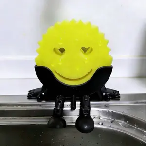 Smiley face dishwashing sponge holder with drainage rack