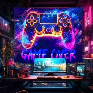 1pc Game Controller Game Over Fluorescent Tapestry Large-Size Glow-in-The-Dark Tapestry, Perfect for Party, Festival & Home Decor – Ideal for Living Room, Dormitory Wall Decoration – Including Free Accessories.