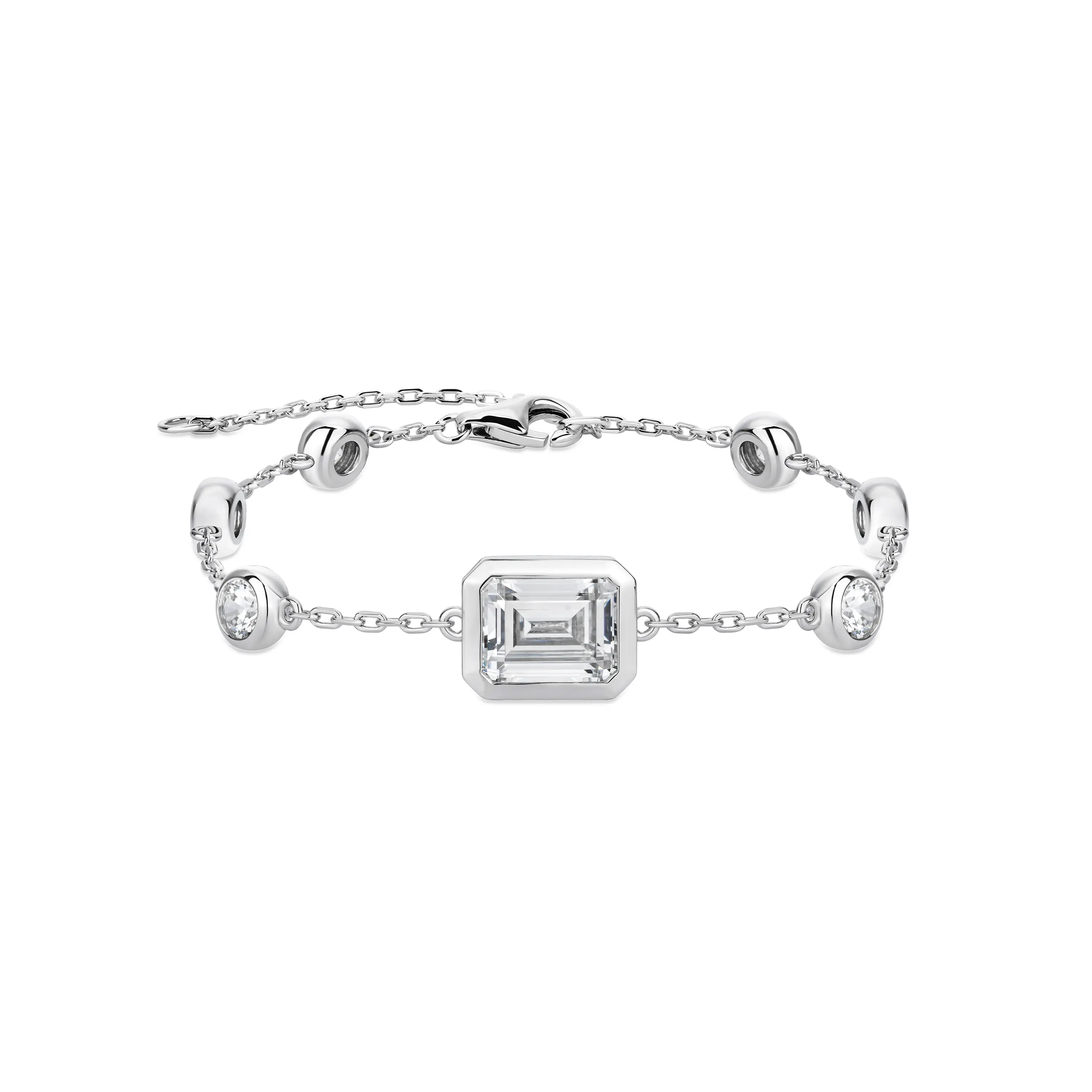 VAMERAY #6128 5 Carat Center Emerald Cut Round Brilliant Accent Station Bracelet