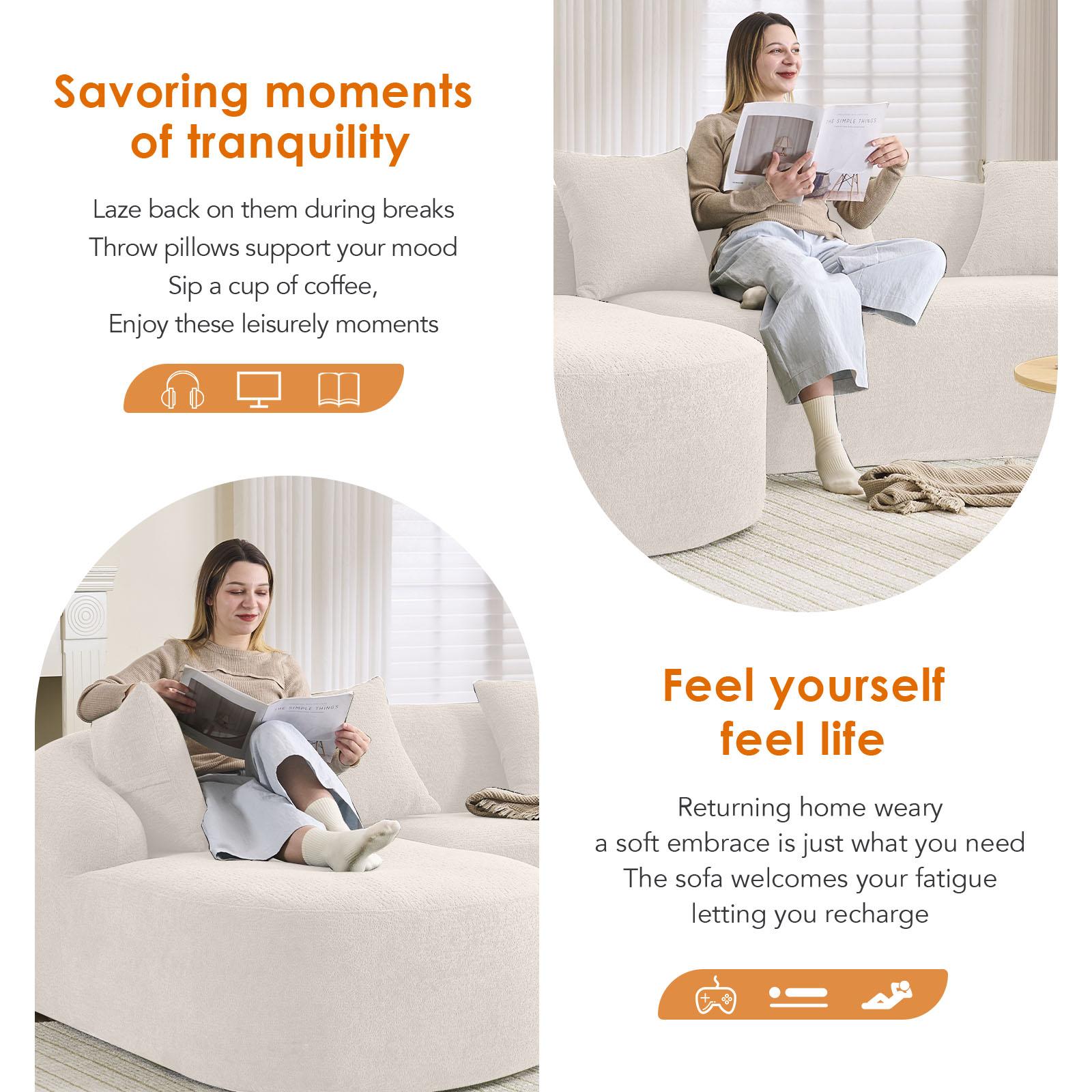 Curved Chaise L-Shape Sectional Sofa, Compression Sponge Modular Chenille Couch, No Assembly Required, 30D High-Density for Living Room, Bedroom, Apartment & Lounge