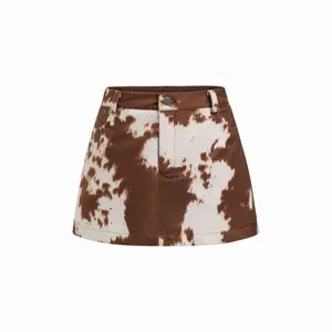 Cider Cow Pattern Mid Rise A-line Mini Skirt