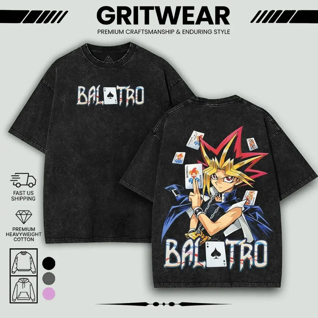 Balatro Card Game Vintage Washed Streetwear T-Shirt Heavyweight Cotton Oversize Unisex RPG Graphic T-Shirt I23