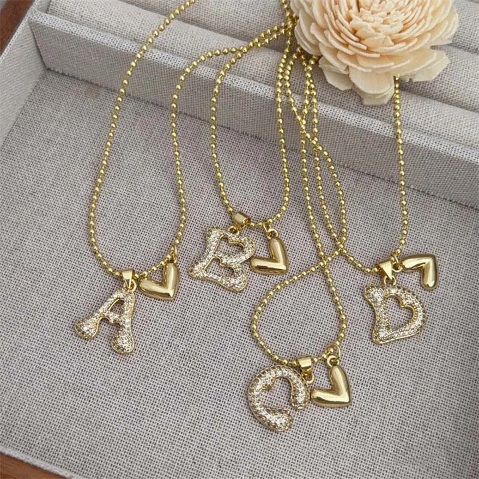 Personalized A-Z Initial Alphabet Necklace for Women - Heart Shaped Pendant, Sparkling CZ Zircon, Plated Beaded Chain Jewelry, Unique Gift, Alphabet Necklaces, Sparkling Cz Necklace