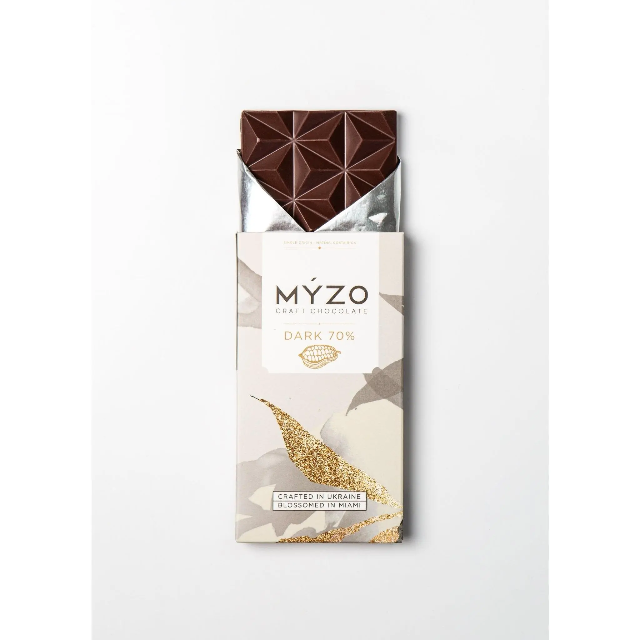 MYZO Craft Chocolate 70% Dark Chocolate Bar - Single Origin Costa Rican Cacao Snack - Aromatic & Intense - Handcrafted in Ukraine - Ethical Sourcing - No Lecithin or Palm Oil - Pure Ingredients - Rich, Bold Flavor