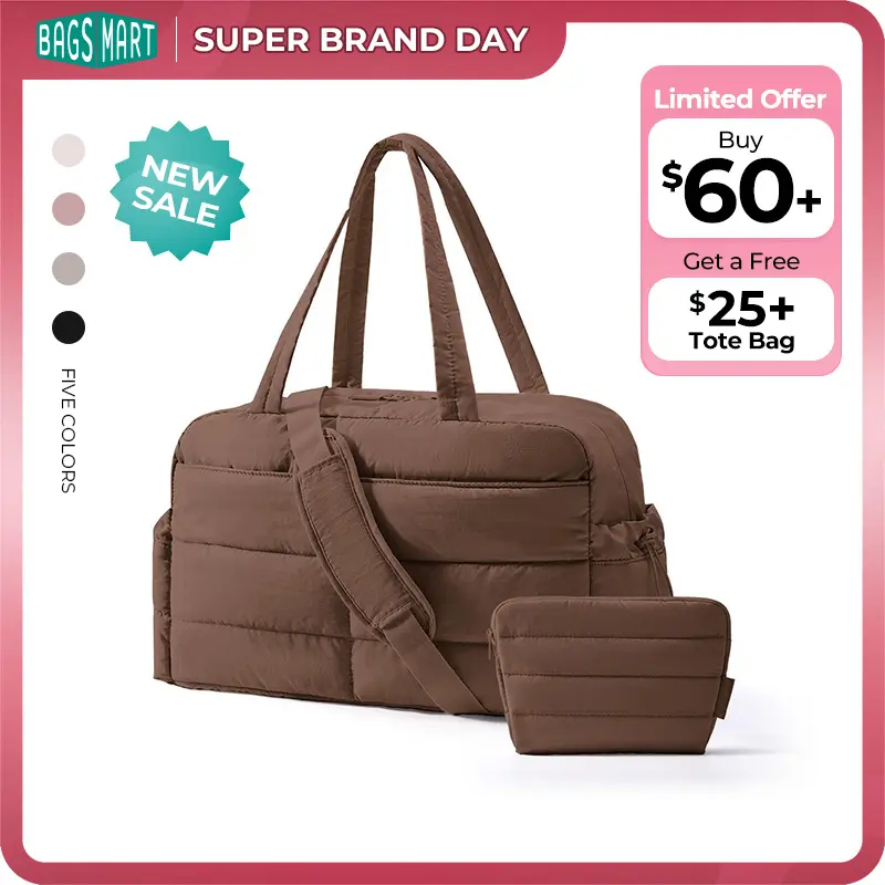 【NEW IN】BAGSMART Women's Lightweight Puffer Duffle Bag, 2-PC 31L Weekender Overnight Quilted Carry On Tote, Water-Resistant Luggage for Travel, Gym summerwins tiktokshopsummersale tiktokshopbacktoschool