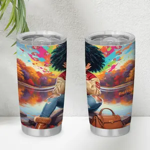 Tumbler 20z Double-Walled Stainless Steel Cylindrical UV Printed Non-BPA Non-Toxic Drinkware No Straw Hand Wash Only