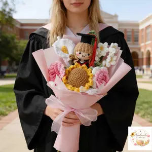Crochet Graduation Bouquet with Custom Doll Class of 2026 Gift for Son Personalized Graduation Gift Handmade Bouquet with Sunflower and Flowers