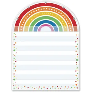 Boho Rainbow Pocket Chart for Classroom,Sight Words Pocket Chart, Homeschool Teaching Supplies 7 Pocket Chart (White)