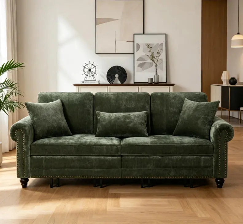 86" King Convertible Sofa Bed - 3-in-1 Sturdy Modern Upholstered Sofa, 3-Seat Comfy Couch with Nailhead Trim & Rolled Arm, Clean Aesthetic for Living Room, Apartment, Convertible Sofas Bed