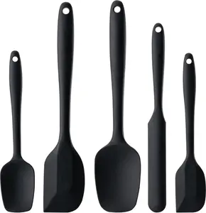 5 Pcs - Silicone Spatula Set, Food Grade Rubber Spatulas for Baking, Cooking and Mixing High Heat Resistant Non Stick Dishwasher Safe BPA-Free, Black