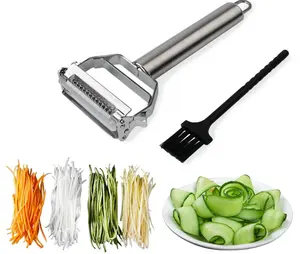 Sunkuka Julienne Peeler Stainless Steel Cutter Slicer with Cleaning Brush, Razor-Sharp Design, Dishwasher Safe, Multi-functional for Carrot, Potato, Melon & More