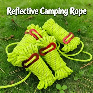 4mm Polyester Rope, 4m Long, Outdoor Camping Tent Tie-Down Rope, Reflective Rope, Umbrella Rope, Adjustable Buckle, Windproof, Multi-Purpose Use