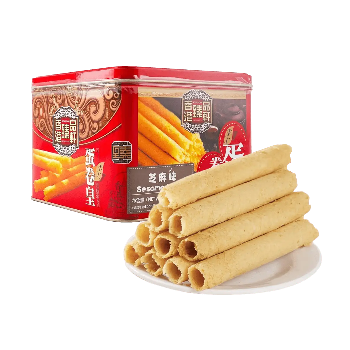 ZHUN PIN XUAN Hong Kong Sesame Egg Rolls Gift Box 400g - Crispy Traditional Chinese Snack, Perfect for Sharing & Gifting