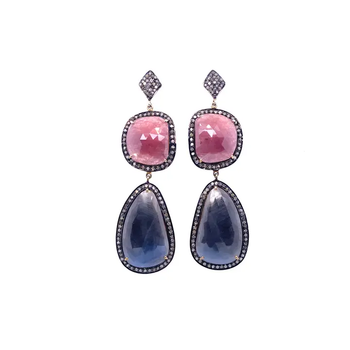 Sapphire & Diamond Triple Drop Earrings