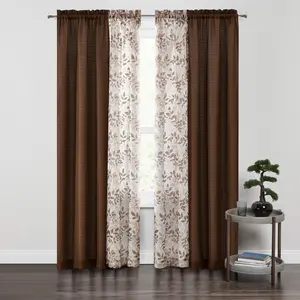 4 Piece Rod Pocket Curtain Panel, Brown, 27.5" W x 84"