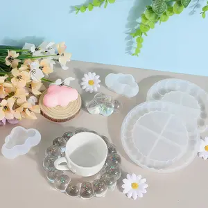 Pack of 4 Silicone Mould Coaster, Silicone Moulds Casting Moulds Tray, Epoxy Resin Moulds for Concrete Casting Mould, for Coasters, Candle Holders, DIY Craft Projects - Tools & Hardware.