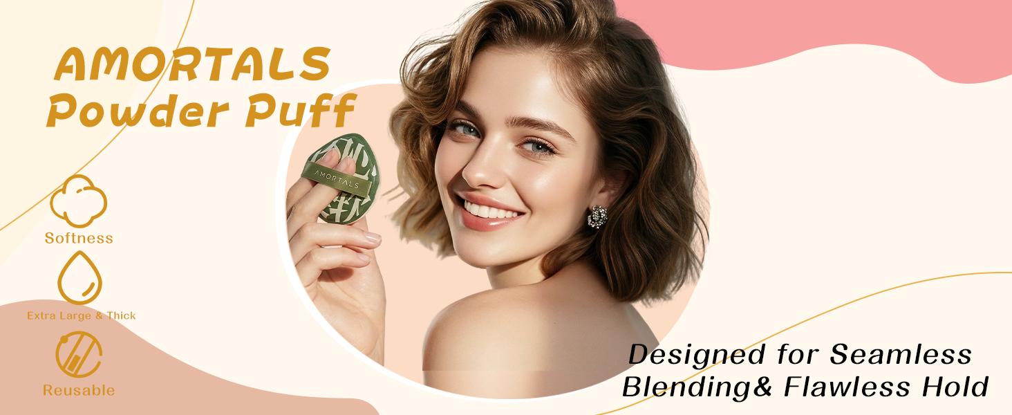 AMORTALS 2PCS XL Pad Powder Puffs Set - Soft Cushion Puffs for Smooth, Flawless Foundation, Wet & Dry Use