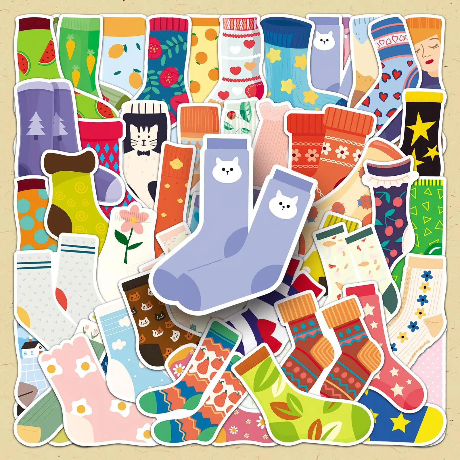 Cartoon Socks Pattern Sticker, 100pcs/set Cute Socks Decorative Sticker, DIY Decorative Sticker for Scrapbooking & Journal Making