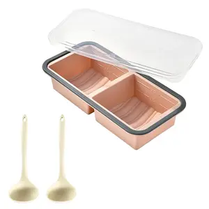 Silicone Lunch Box with Lid,Silicone Freezer Tray, Food Freezer Storage Container, Meal Prep Containers, Heat-Resistant Easy Clean, Non-Slip Base, Sealed Soft Cover, Family Meal Prep Essential, 2-Piece Spoon Set Included, Dishwasher Safe