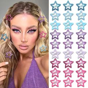 27 count Sequins  Hair Clips Y2K  Blue Purple  Snap Hair Barrettes for Women Cute Small Metal Pentagram Clips for Hair Kawaii Girls Barrettes for Hair 2000s Hair Accessories