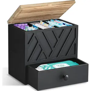 Tampon Holder for Bathroom Decor, Feminine Product Organizer with Lid and Drawer, Shark Week Tampon Storage, Wood Pad and Tampon Organizer for Toilet Organizer, Bathroom Accessories Box for Girl Stuff
