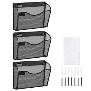 Hanging Wall File Organizer, 3-Pack Mesh Wall File Holder, Metal Wall Folder Organizer With Nametag Label, Ideal Office Home School Organization, Durable Space-Saving Storage On The Wall For Documents, Papers And Letters