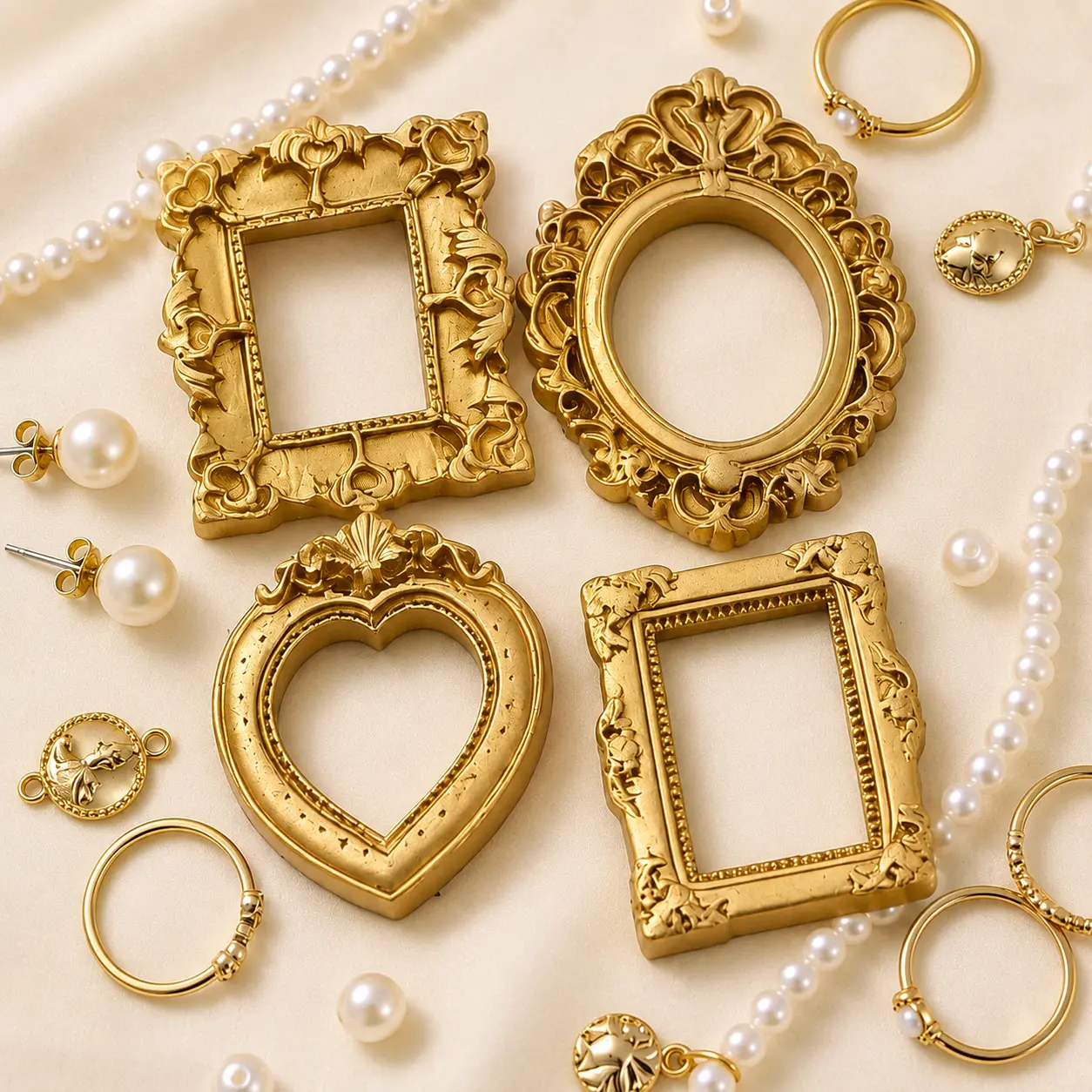 12 Pcs European Resin Frame Decoration, Baroque Vintage Mini Photo Frame Set, Retro Mini Frame Decor for Jewelry Making, Miniature House Photography Props