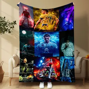 Honor Cristiano Ronaldo Puzzle Blanket, Figure Print Blanket, Soft Flannel Digital Print Throw, Warm & Comfortable, Multi-Purpose Use, Soft Bed Blanket