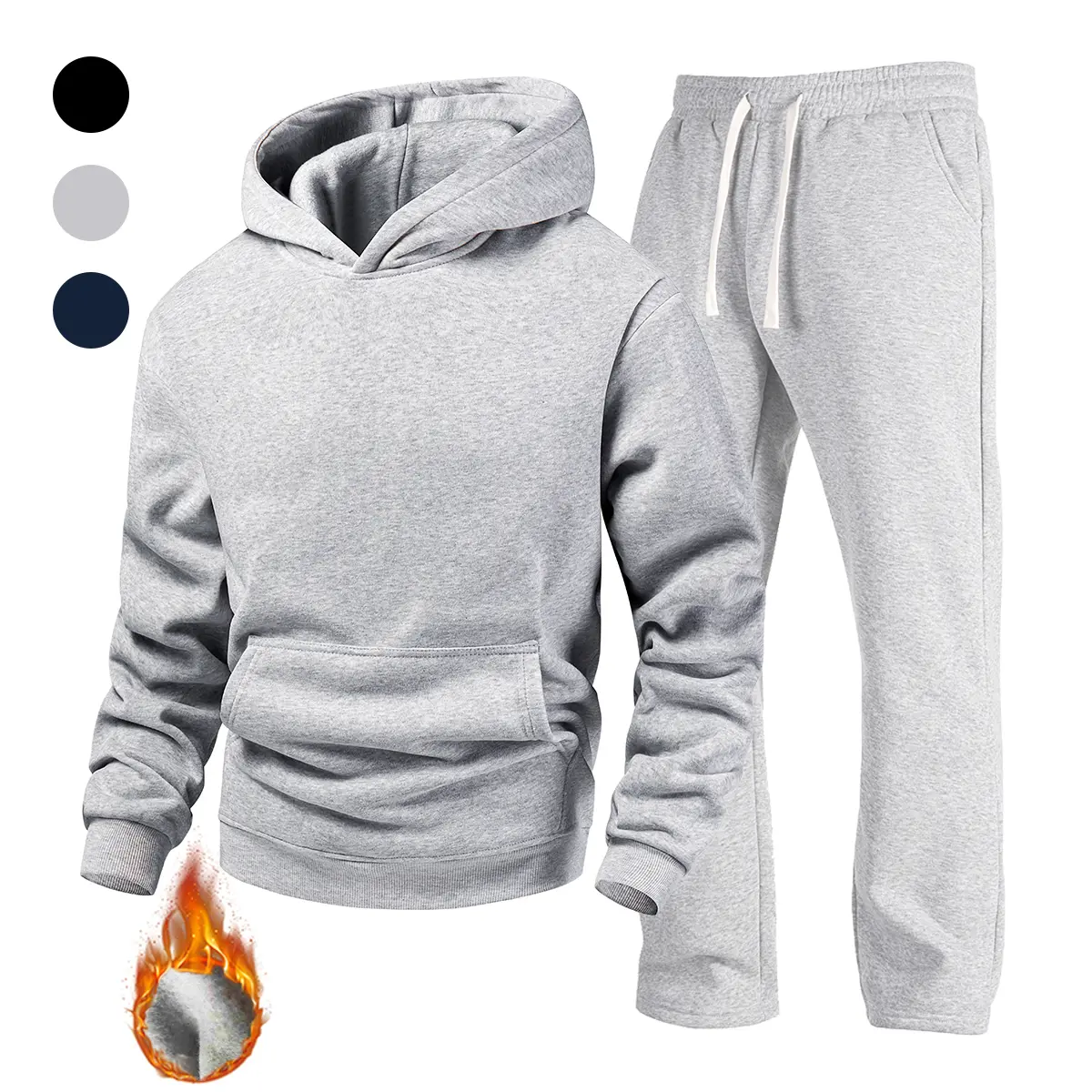 Men's Athletic 2-Piece Sweatsuit, Plain Polyester Clothing in Male Fit with Hooded Sweatshirt and Sweatpants with Pockets for Outdoor Sports, Long Sleeve, Solid Plain, Hooded Top, Full Pants, Black Hoodie, Sweatpants Keep Movement Easy, Casual Outing, War