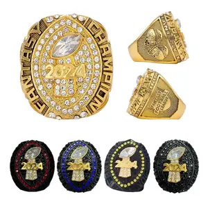 2024 Fantasy Football Championship Ring Championship Trophy Ring Award Medal with Wooden Box for Football League Champion