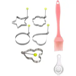 5PCS Set Fried Egg Rings Mold Non Stick for Griddle Pan, Egg Shaper Pancake Maker with Handle, Stainless Steel Egg Form for Frying Cooking Kitchen Oil