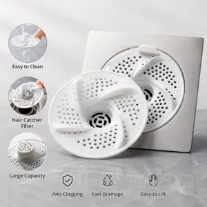 3 Counts, Floor Drain Strainer with Built-in Handle Rotary Hollow Design, Hair Filter Catcher for Kitchen Sink and Bathroom Household Drain Use