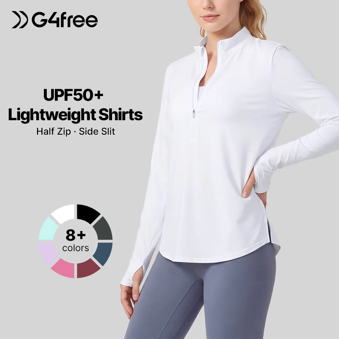 G4Free Women's UPF 50+ Sun Protection T-Shirt - Relaxed Fit, Lightweight Polyester Clothes, Half-Zip, Quick Dry Pro Workout Activewear for Golf, Hiking,#sohochic