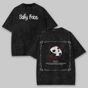 ToolHeaven Sally Face T-Shirt Double Printed Unisex Acid Washed Lightweight Cotton T-Shirt, Gothic Shirt, Video Game Shirt, Gamer Gift, Unisex Clothing