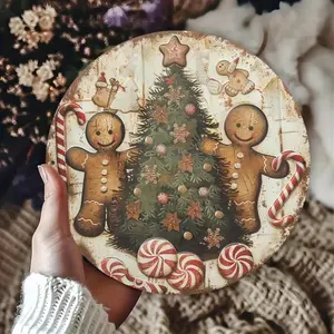 Retro Aluminum Wall Decor of Gingerbread Man and Tree for Kitchen Home Restaurant Decoration