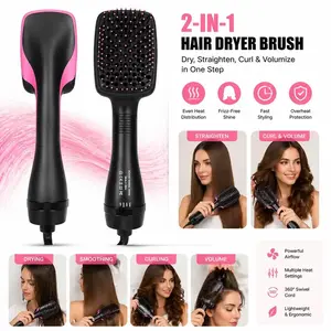 2-in-1 Hot Air Hair Dryer Brush, Professional Blow Dryer Brush for Curling Straightening & Volumizing, Fast Salon-Quality Hair Styling Tool